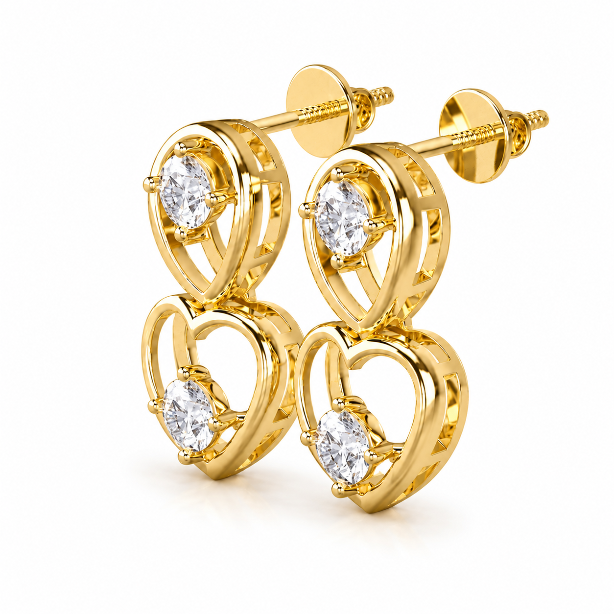 Round Diamond Heart Drop Earrings