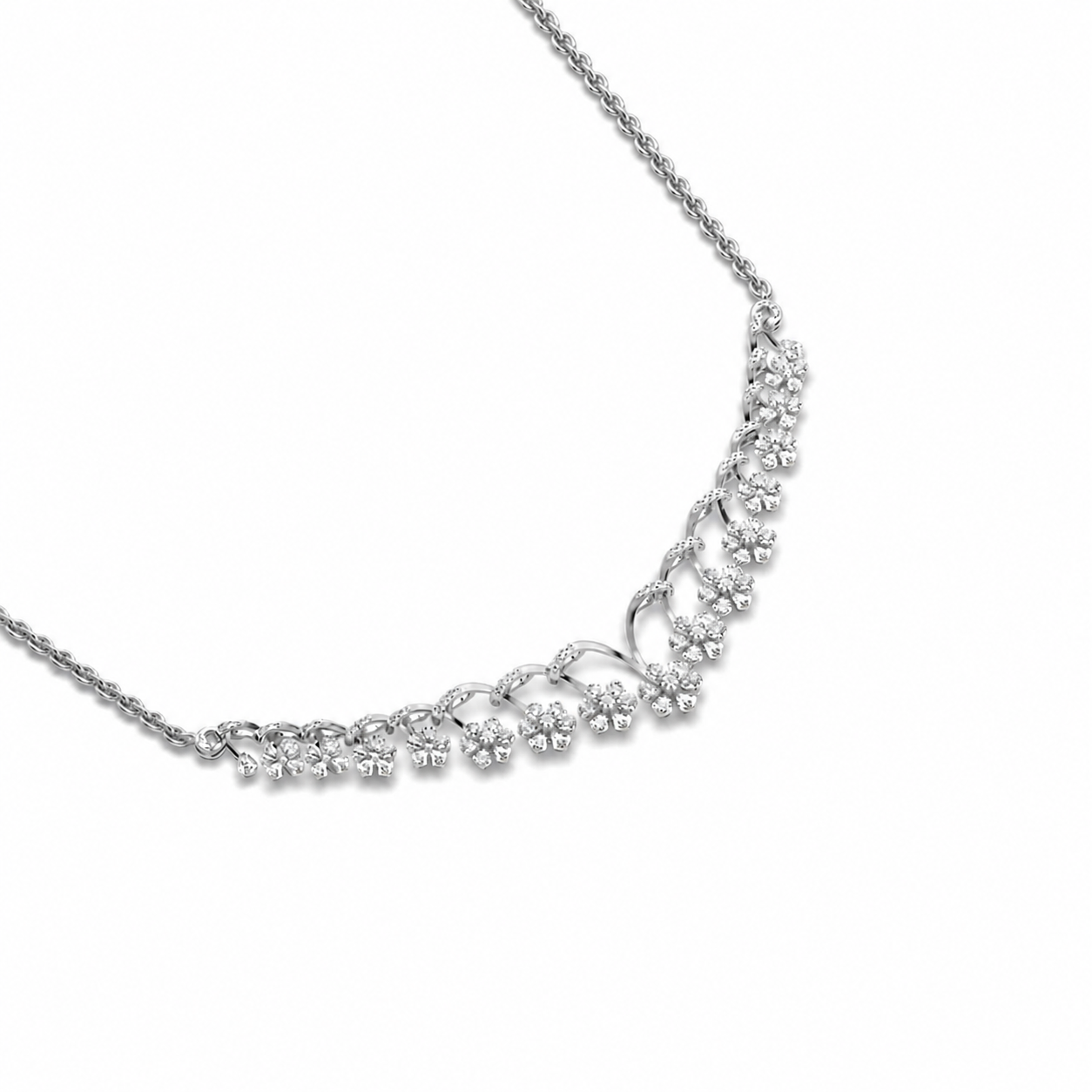 Floral Cascade Diamond V Necklace (With Chain)