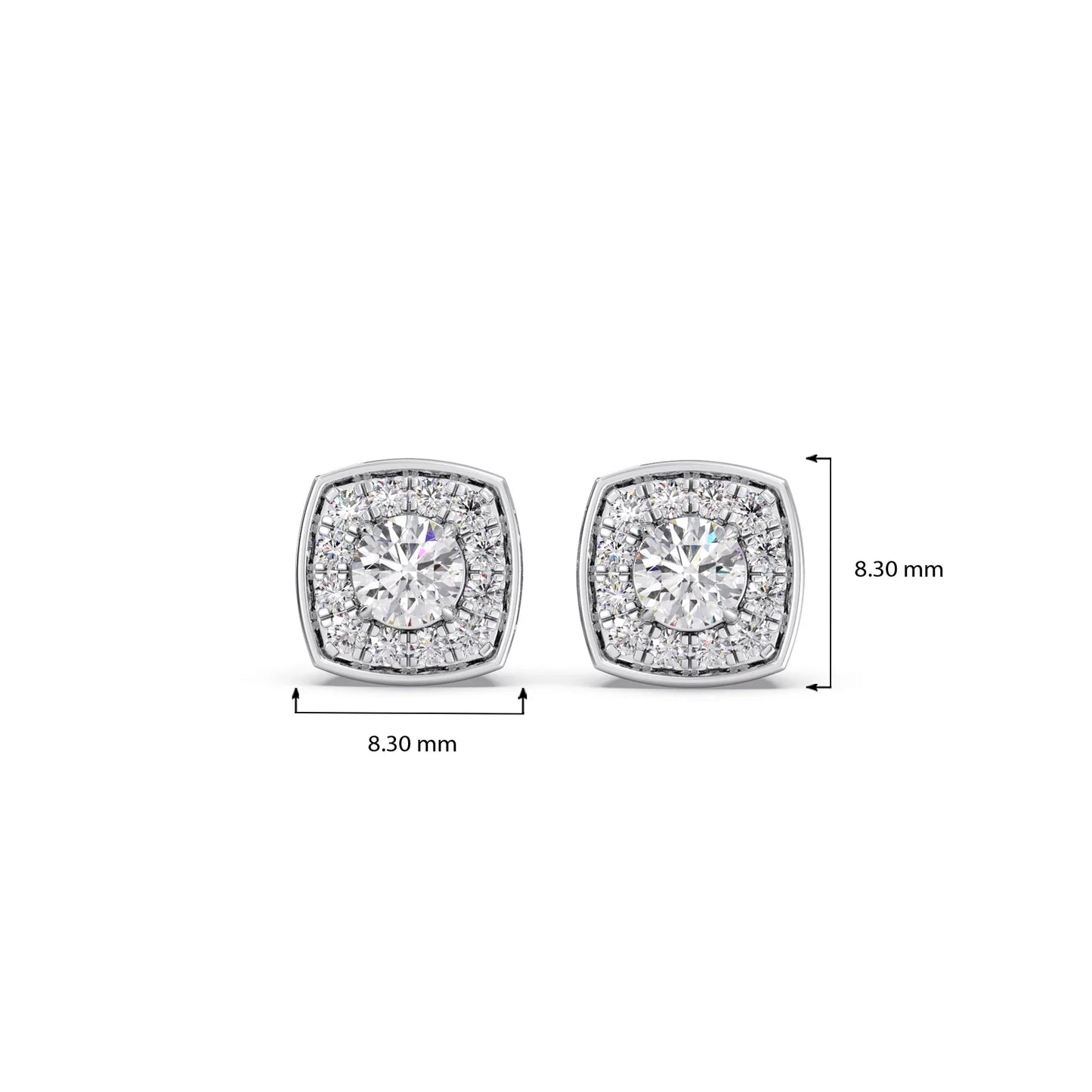 Halo Diamond Square Stud Earrings