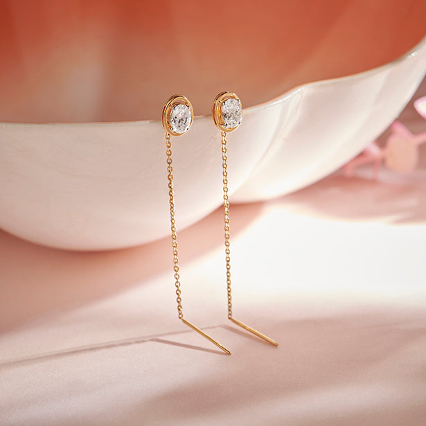 Minimalist Oval Diamond Sui-Dhaga Earrings