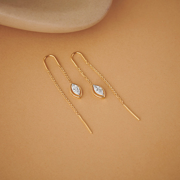 Marquise-Cut Bezel Diamond Threader Earrings