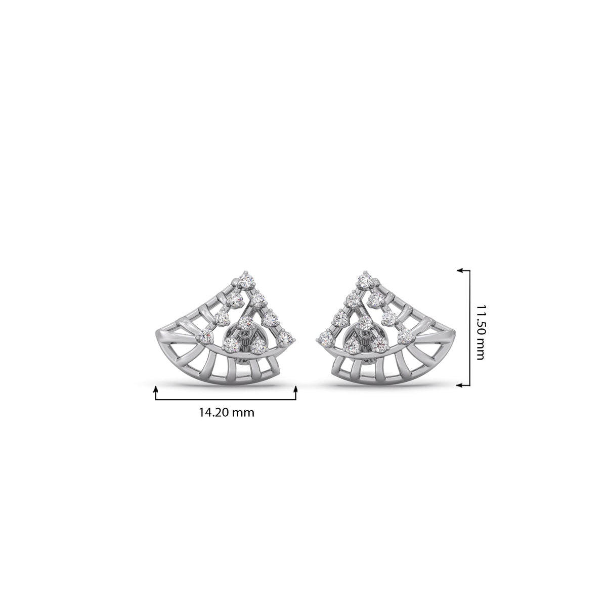 Triangular Fan Round Diamond Stud Earrings