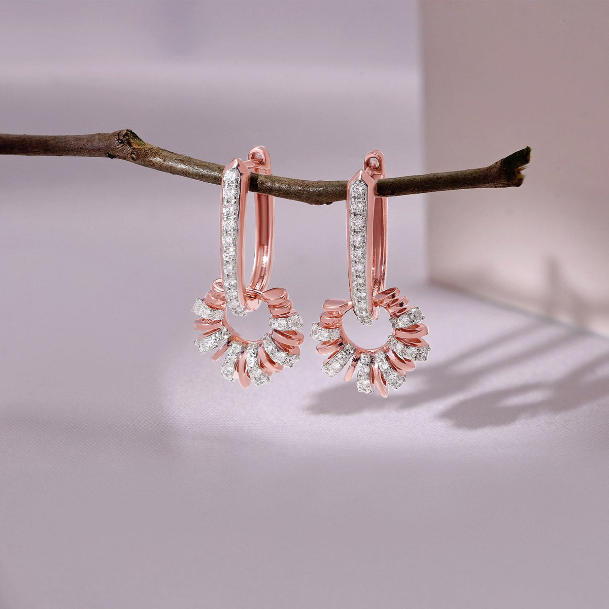 Sunburst Fan Diamond Hoop Earrings