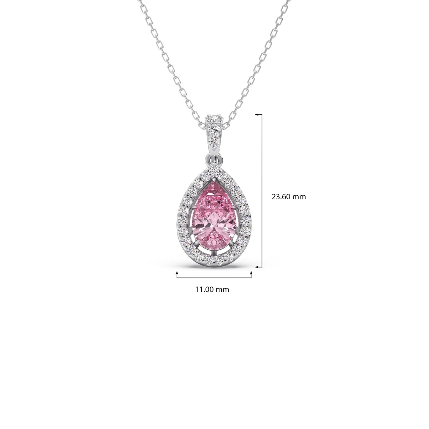 Round Diamond With Pear-Shaped Morganite Gemstone Halo Pendant