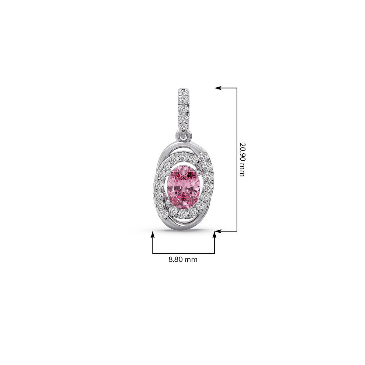 Oval-Cut Pink Gemstone with Round Diamond Halo Pendant