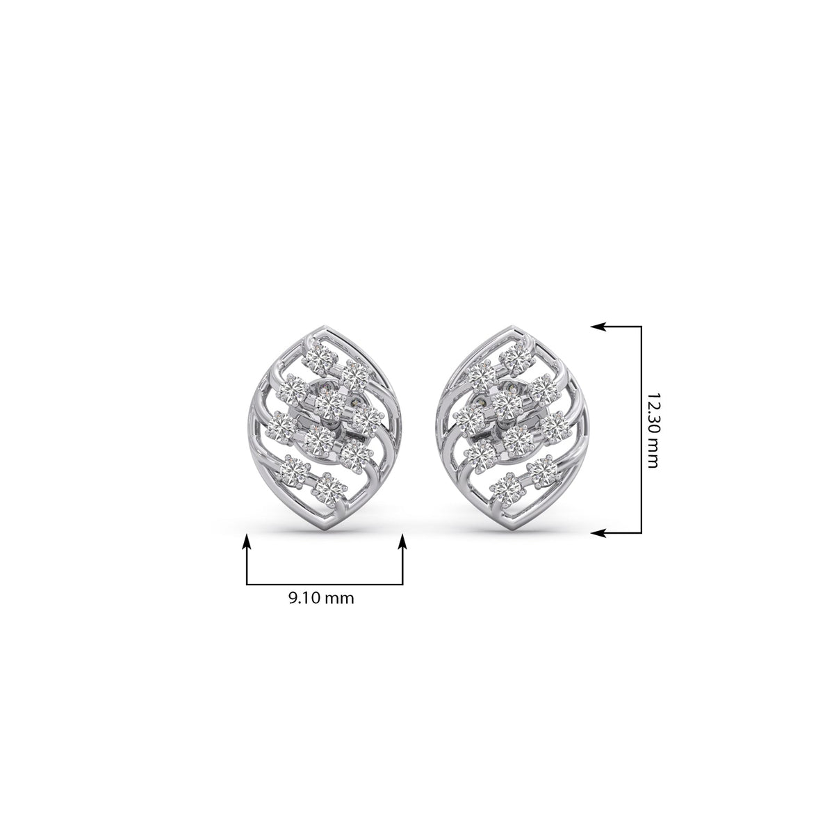 Round Diamond Leaf Stud Earrings
