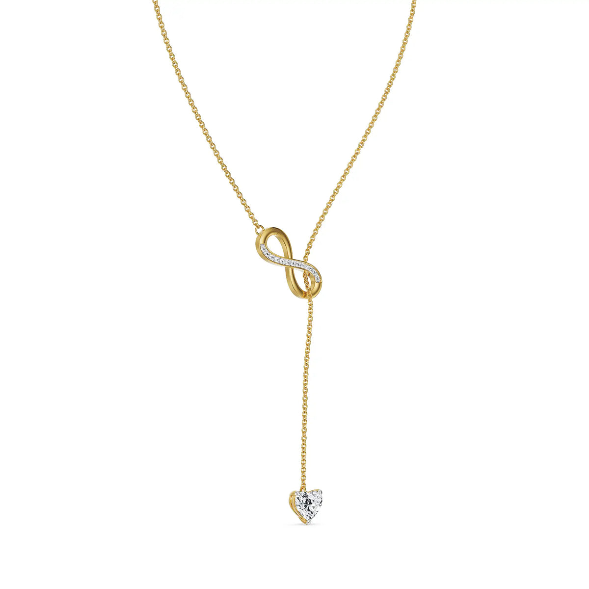 Infinity Heart Lab Grown Diamond Lariat Necklace 9KT