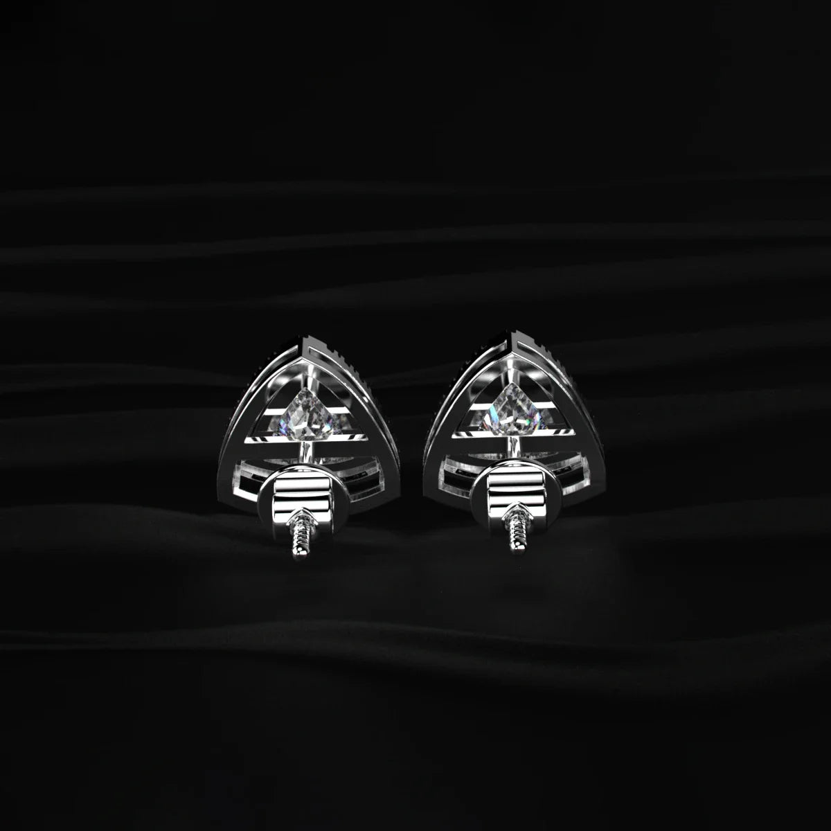 Trillion Cut Diamond Pave Halo Stud Earrings