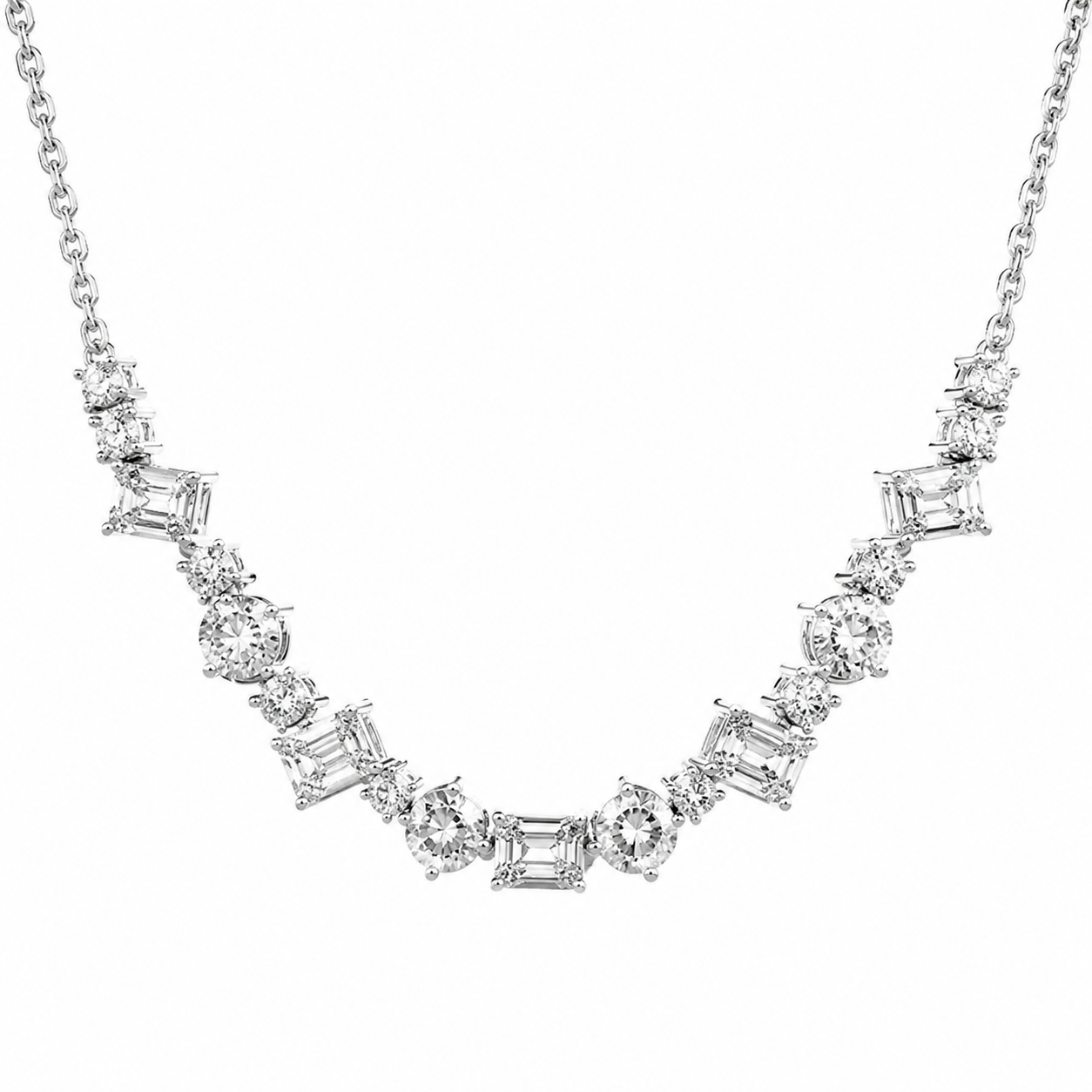 Clustered Baguette Diamond String Necklace