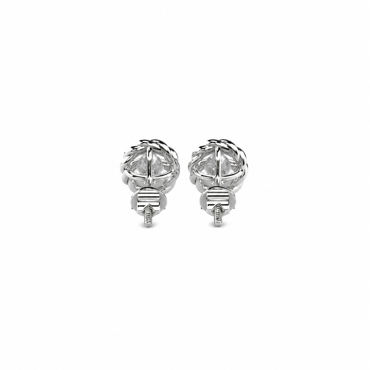 Oval Cut Diamond Stud Earrings with Twisted Rope Frame