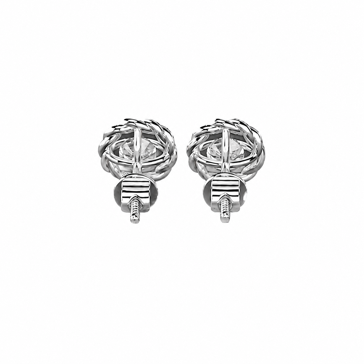 Round Cut Diamond Stud Earrings with Twisted Rope Frame