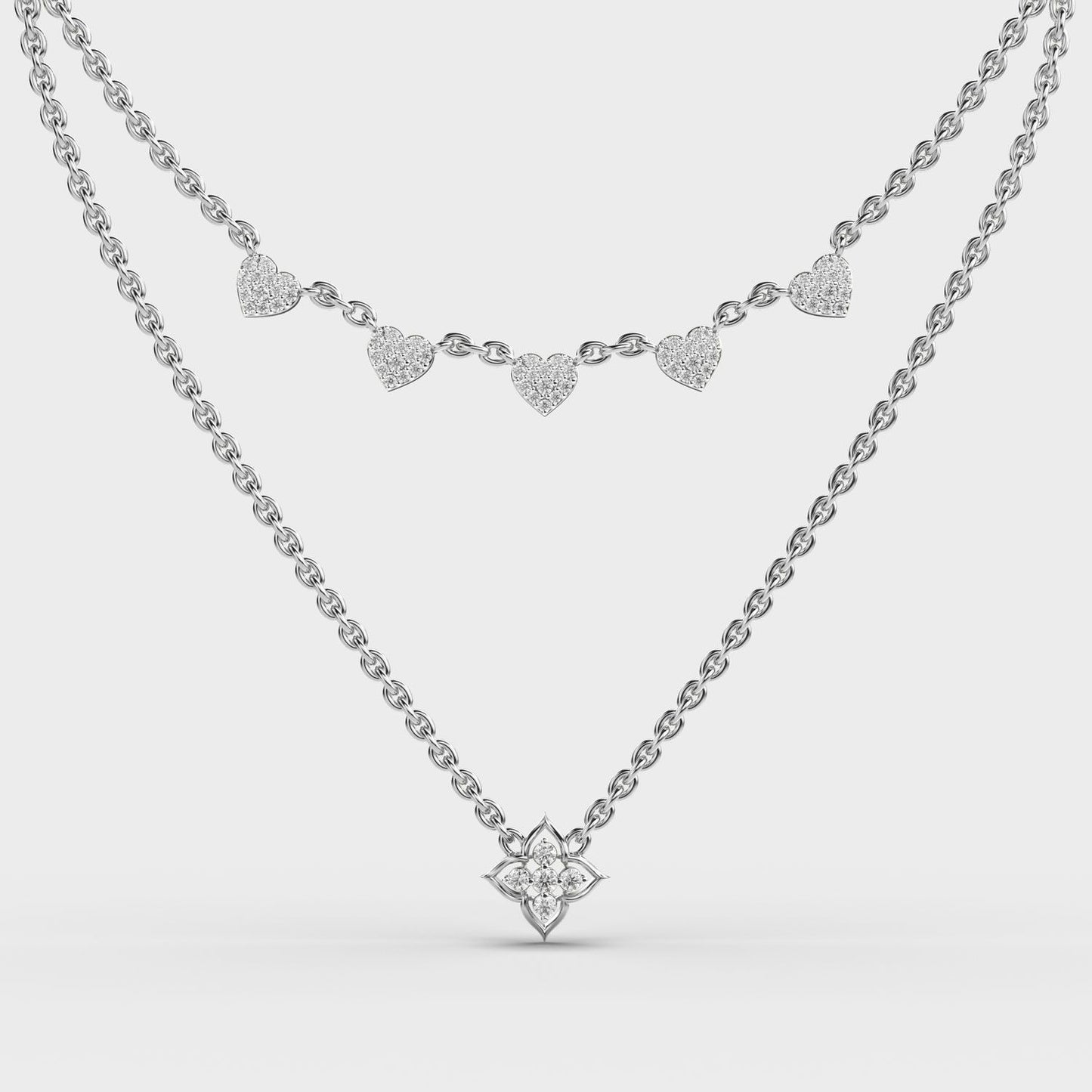 Heart Duo Layered Diamond Necklace