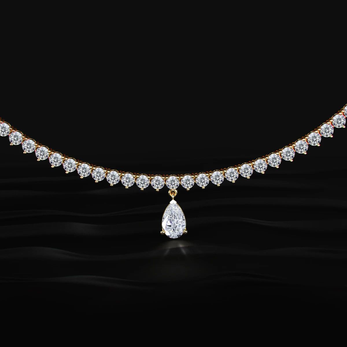 Round Diamond Tennis Necklace with pear shaped pendant