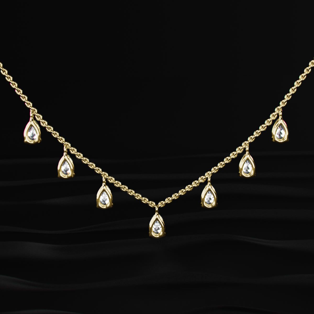 Pear Diamond Station Drop Necklace