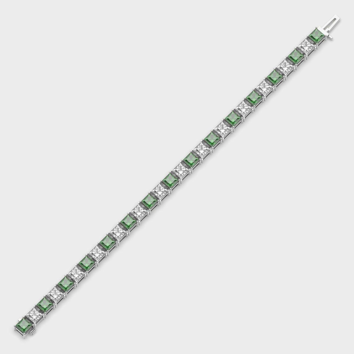 Chunky Princess Cut Diamond and Green Stone Bracelet