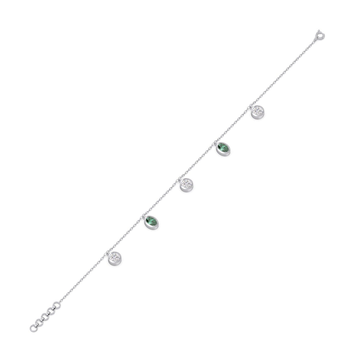 Oval Gem Round Diamond Chain Bracelet