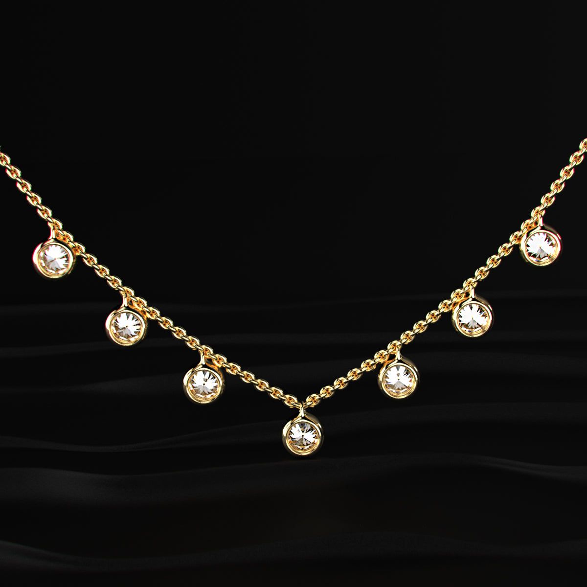 Round Diamond Bezel Drop Station Necklace
