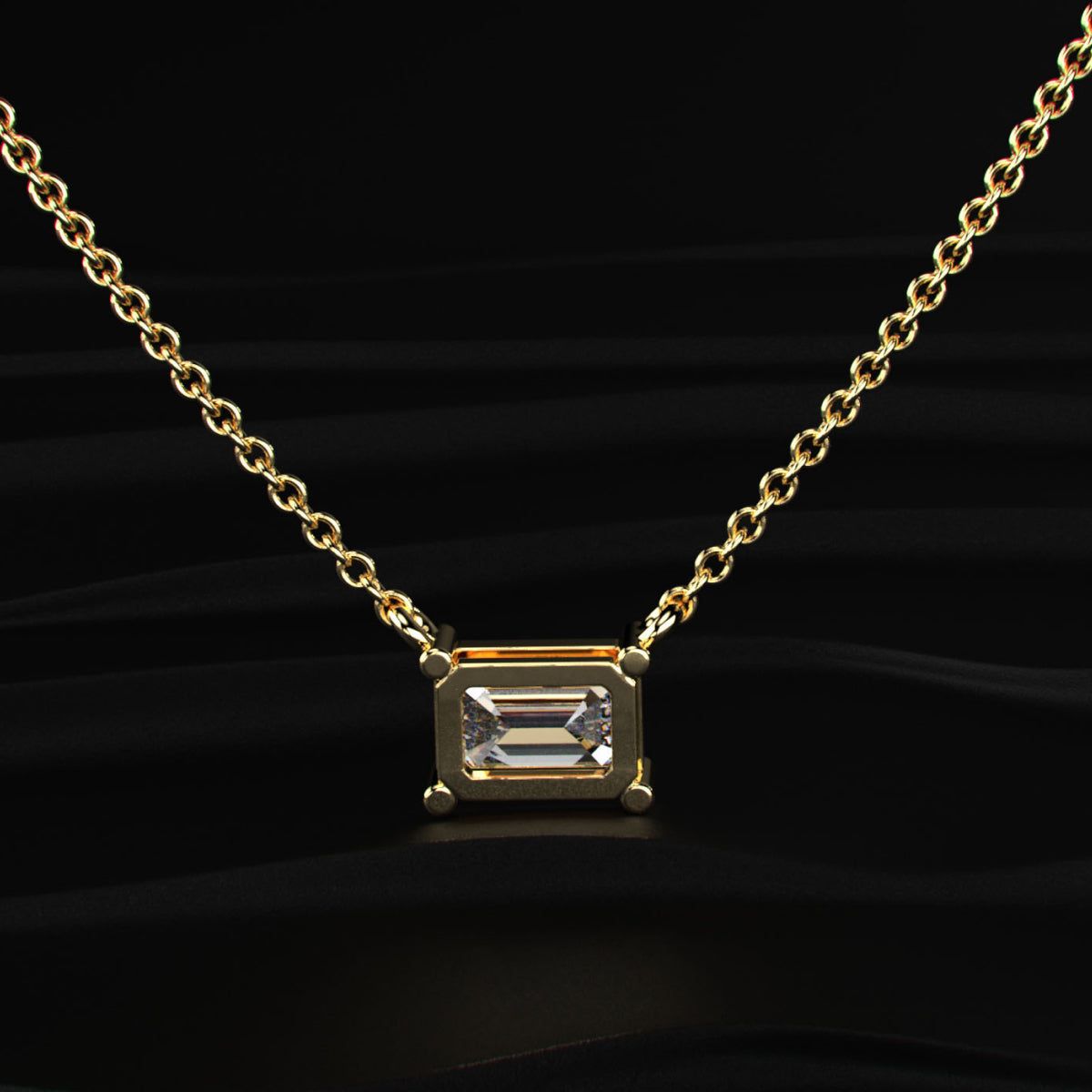 East-West Emerald Cut Diamond Solitaire Necklace