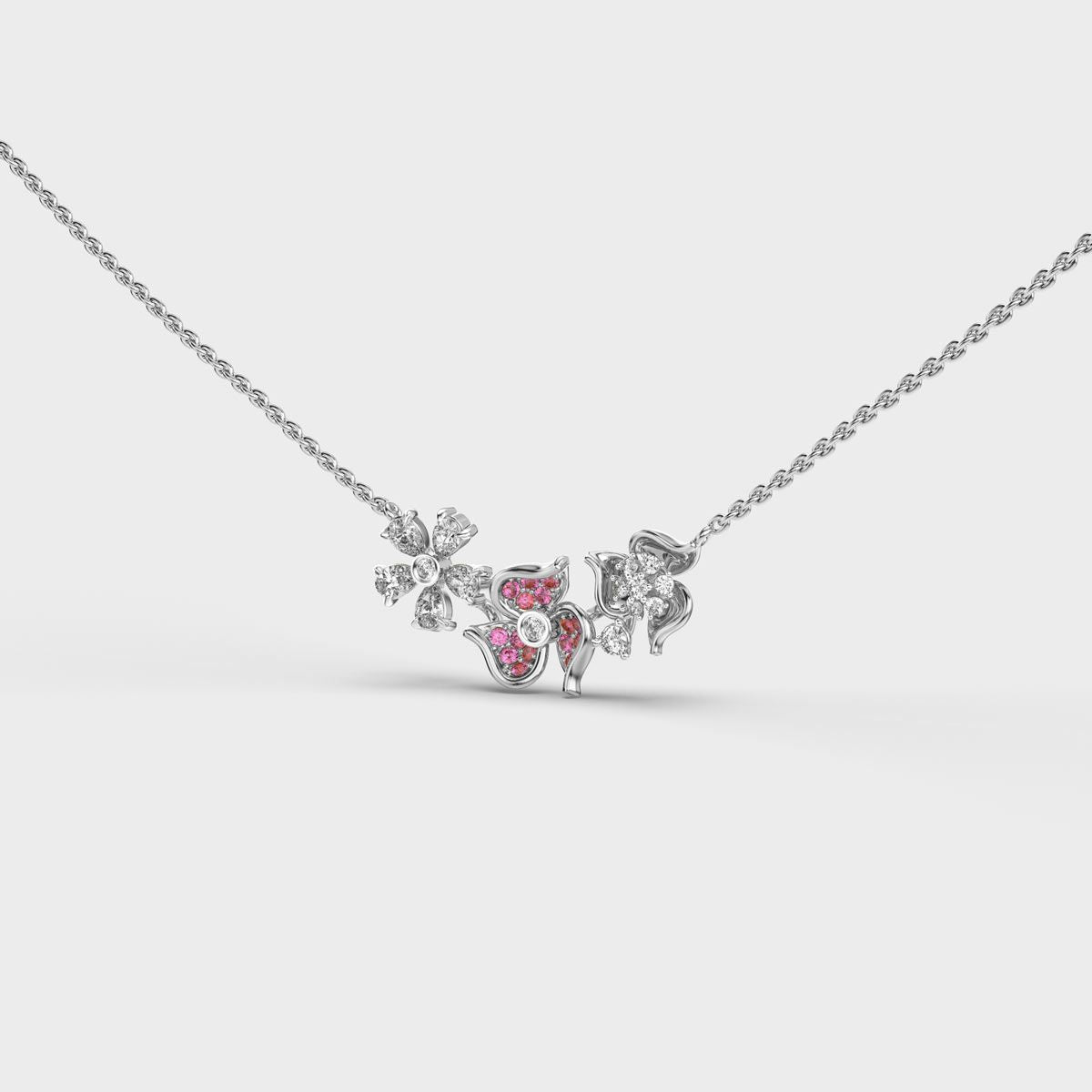Tres Flowers and Petals Diamond Necklace
