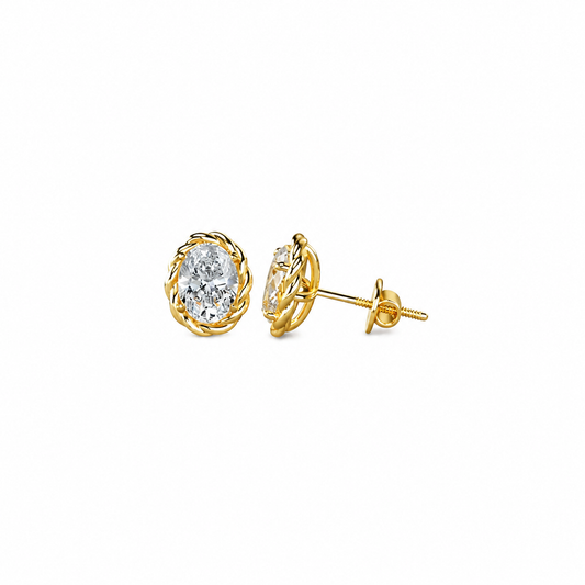 Oval Cut Diamond Stud Earrings with Twisted Rope Frame