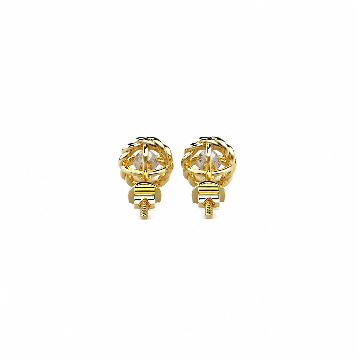 Oval Cut Diamond Stud Earrings with Twisted Rope Frame