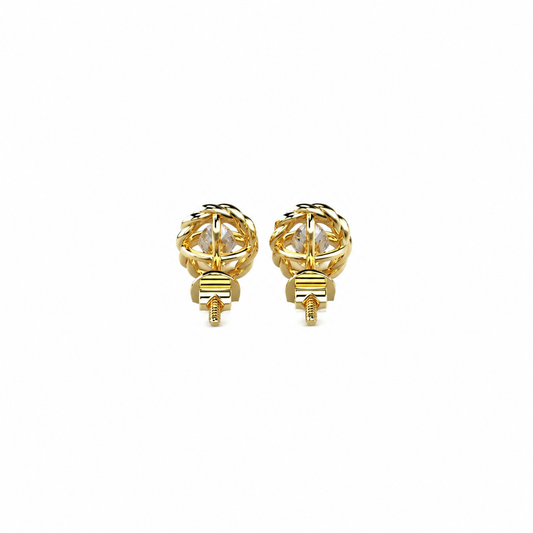 Oval Cut Diamond Stud Earrings with Twisted Rope Frame