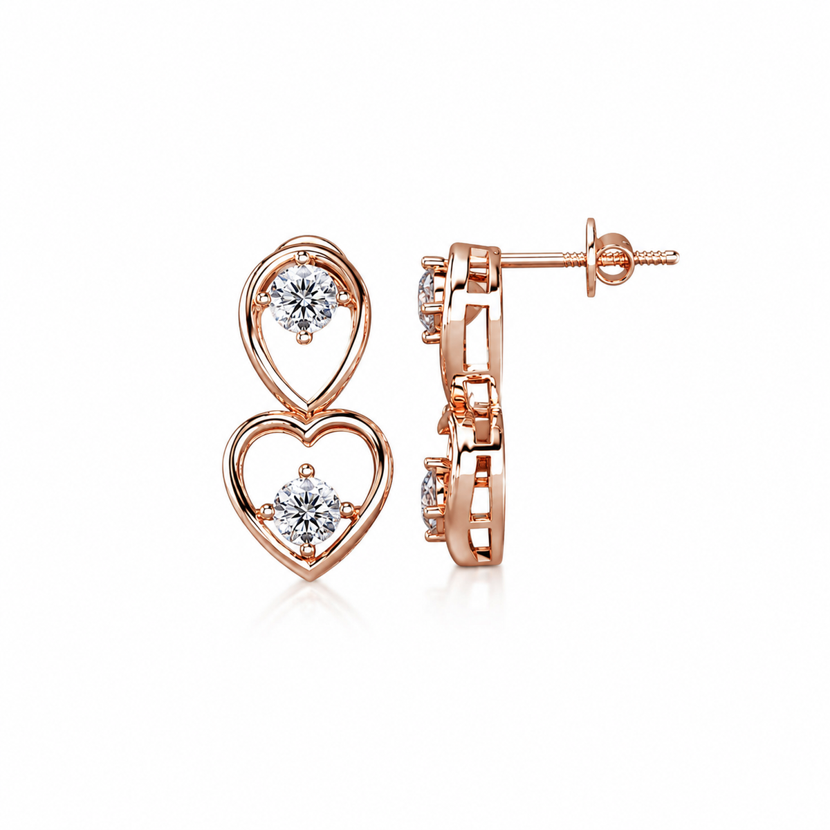 Round Diamond Heart Drop Earrings