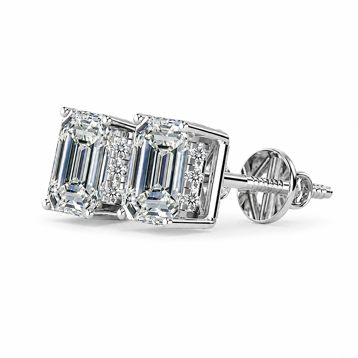 Emerald Solitaire Hidden Halo Earring