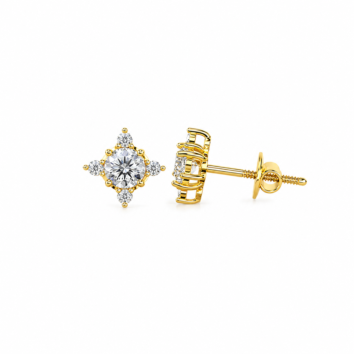 Round Cut Diamond Flower Cluster Stud Earrings