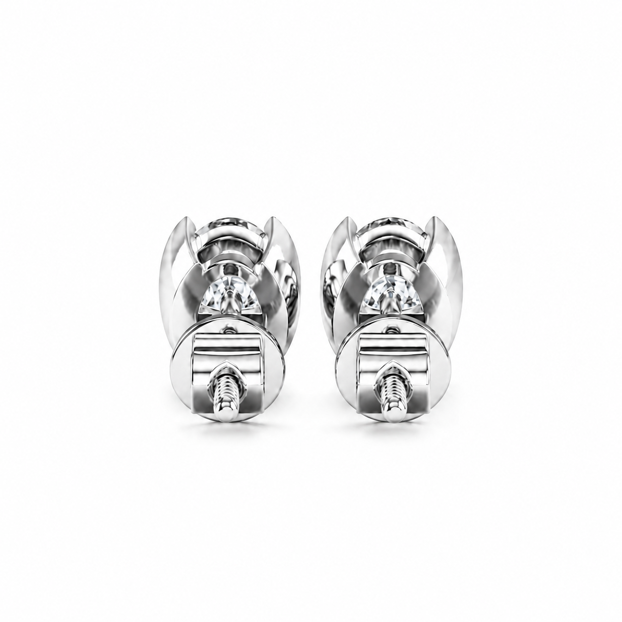 Oval Cut Diamond Stud Earrings with Half Bezel Setting