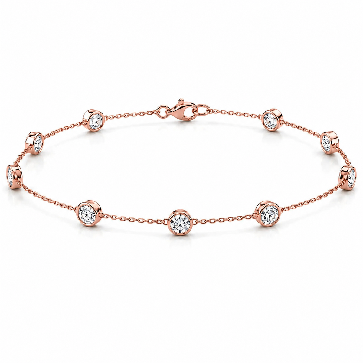 Round Diamond Bezel Station Bracelet