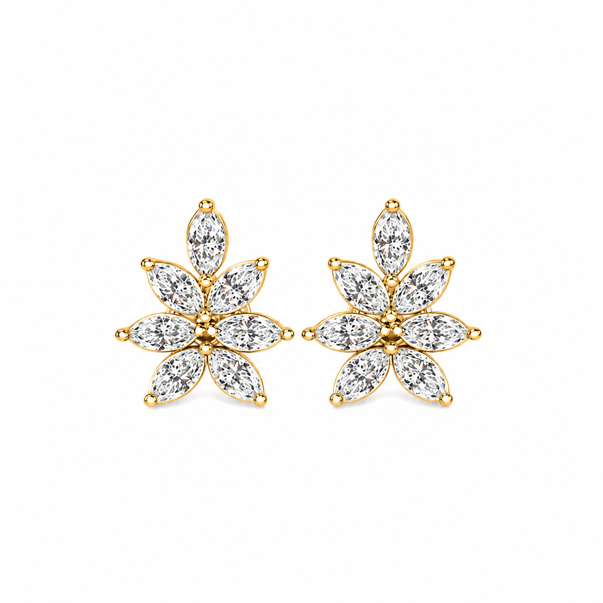 Marquise Diamond Flower Stud Earrings
