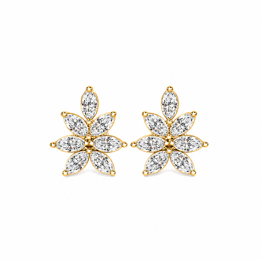 Marquise Diamond Flower Stud Earrings