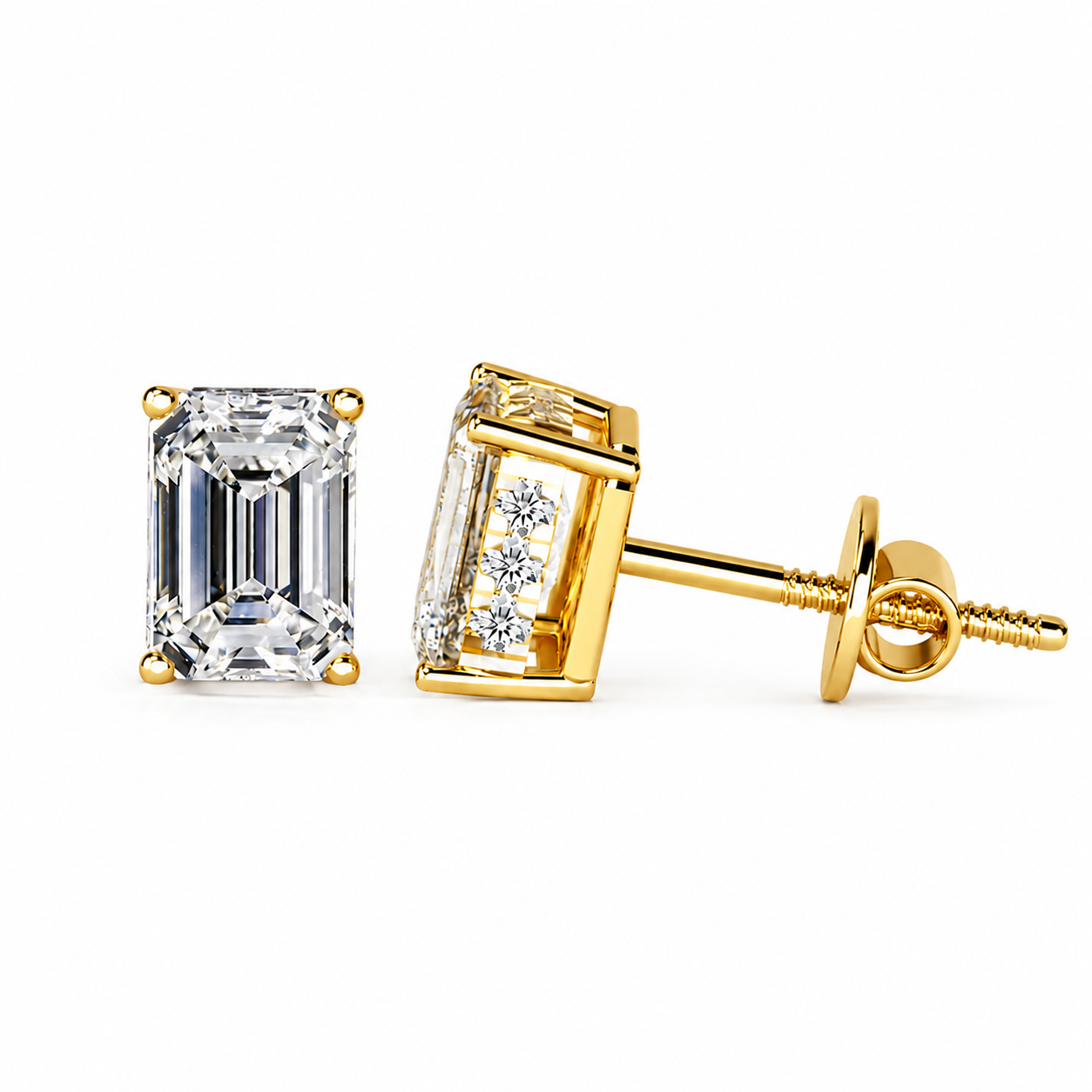 Emerald Solitaire Hidden Halo Earring
