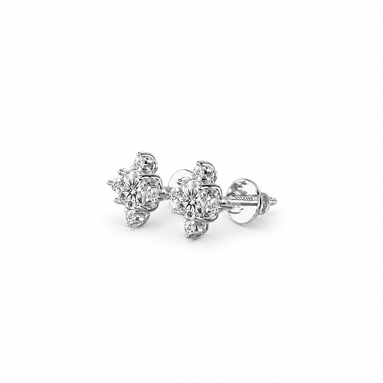 Round Cut Diamond Flower Cluster Stud Earrings