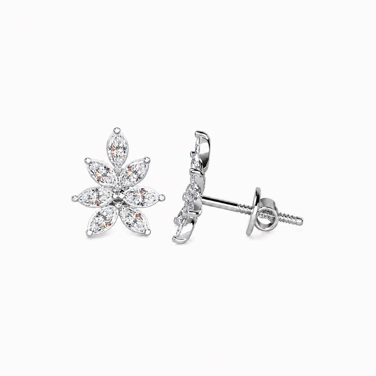Marquise Diamond Flower Stud Earrings