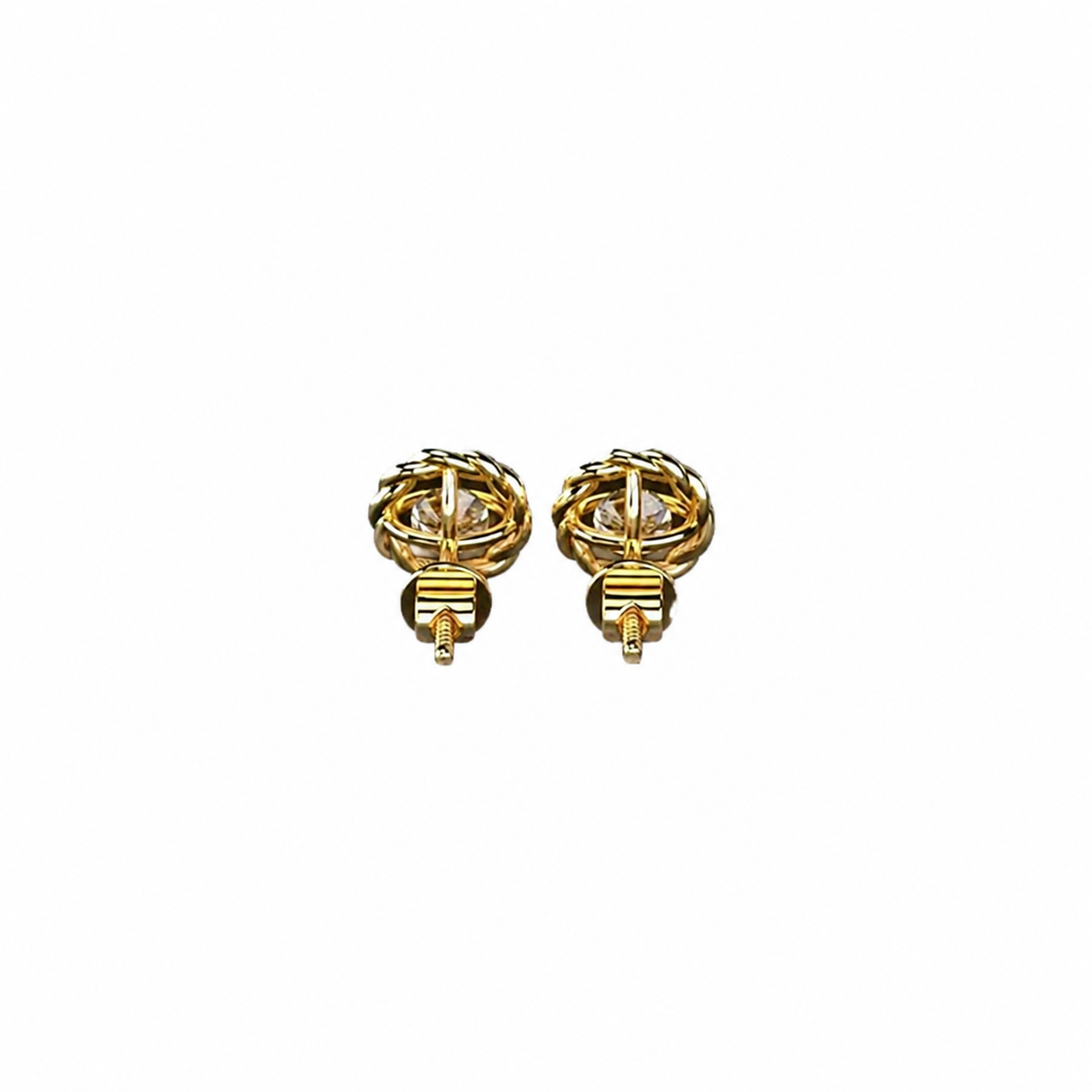 Round Cut Diamond Stud Earrings with Twisted Rope Frame