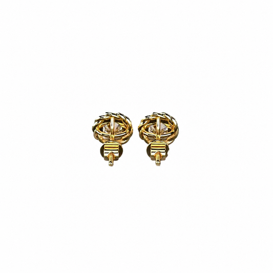 Round Cut Diamond Stud Earrings with Twisted Rope Frame