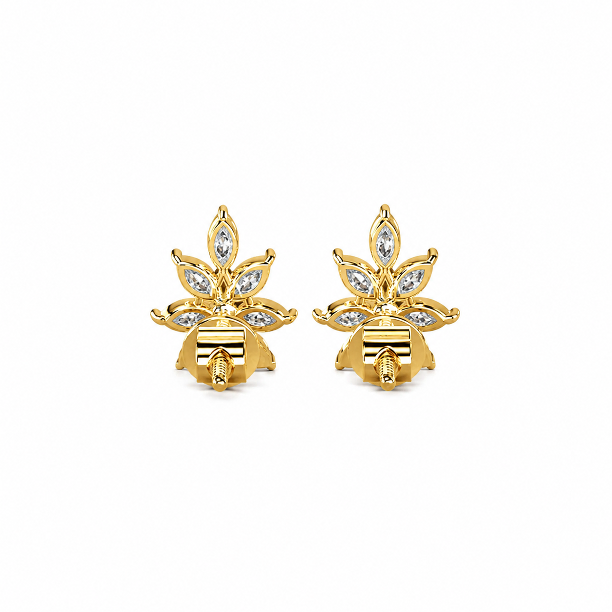Marquise Diamond Flower Stud Earrings