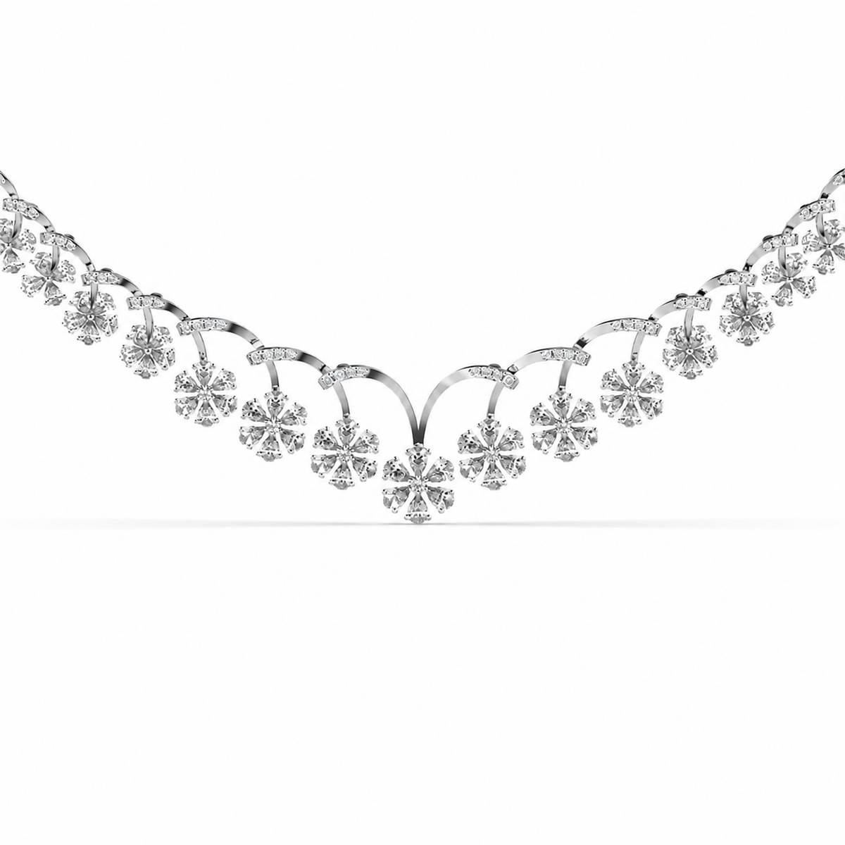 Floral Cascade Diamond V Necklace (With Chain)