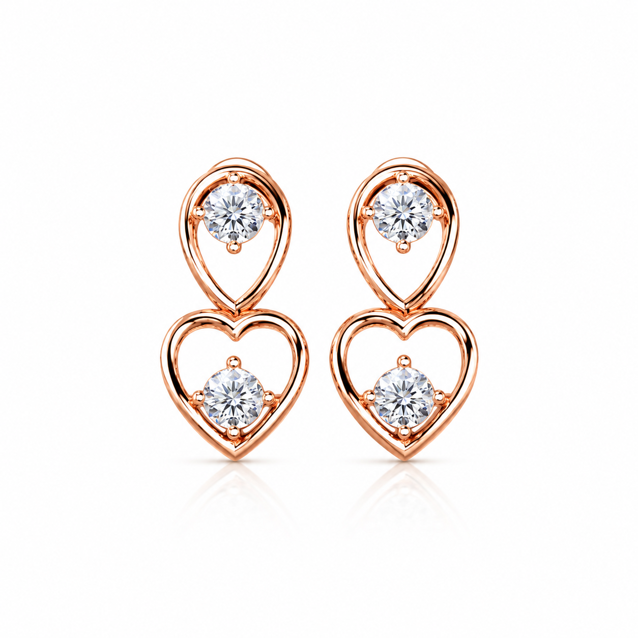 Round Diamond Heart Drop Earrings