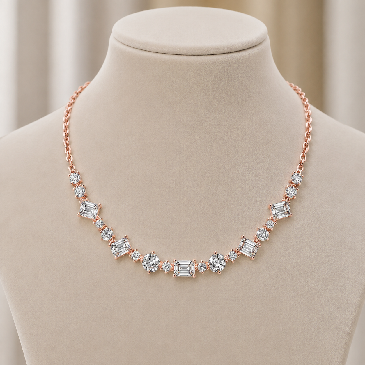 Clustered Baguette Diamond String Necklace