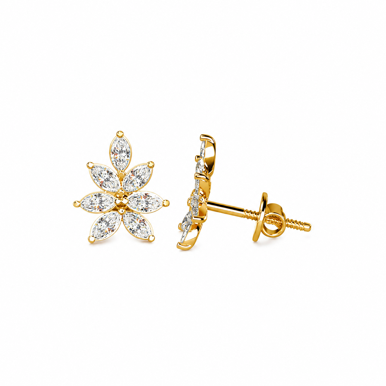 Marquise Diamond Flower Stud Earrings