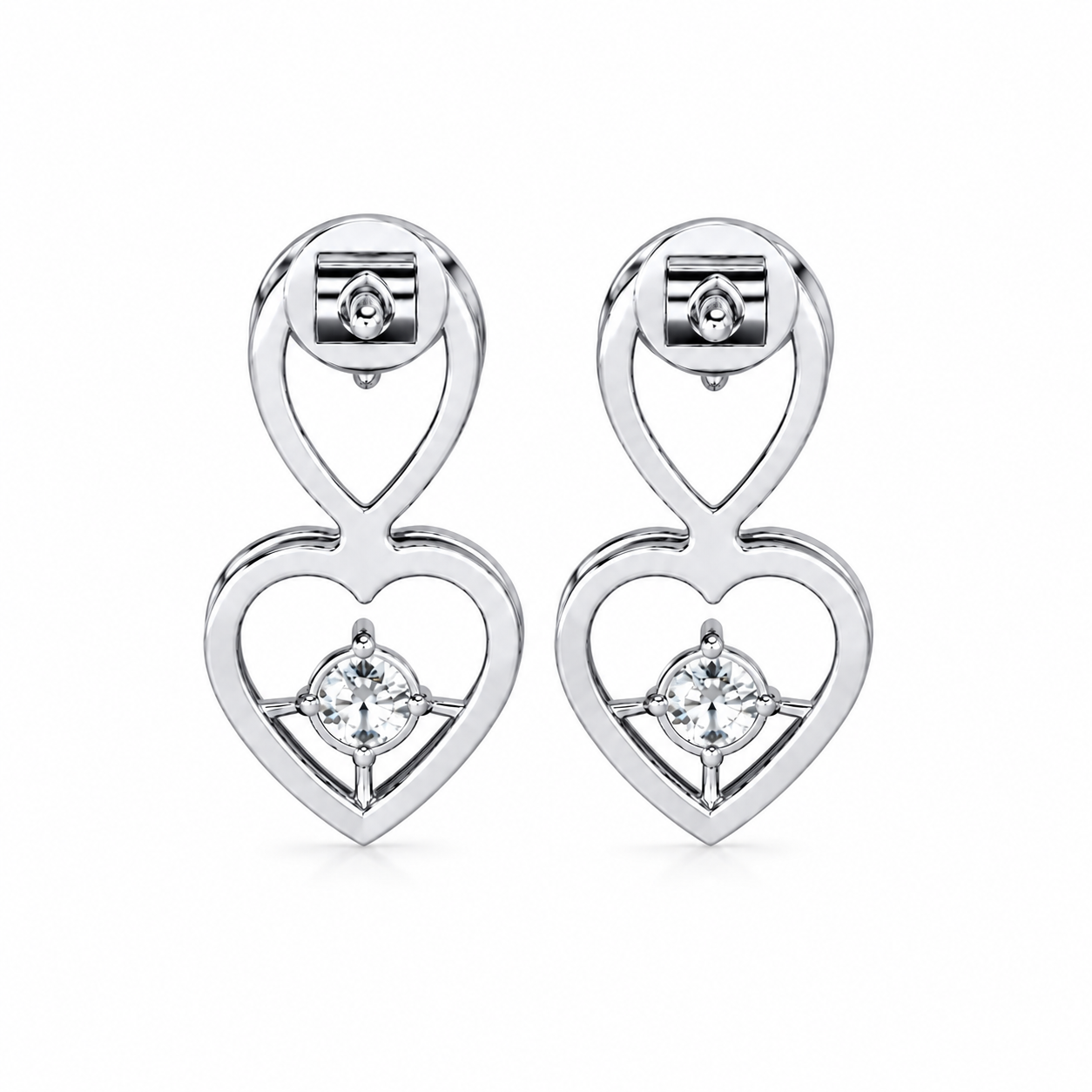 Round Diamond Heart Drop Earrings