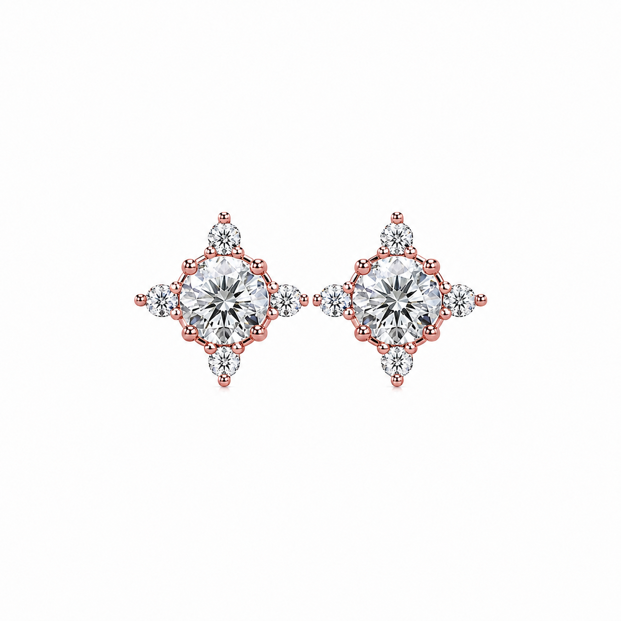 Round Cut Diamond Flower Cluster Stud Earrings
