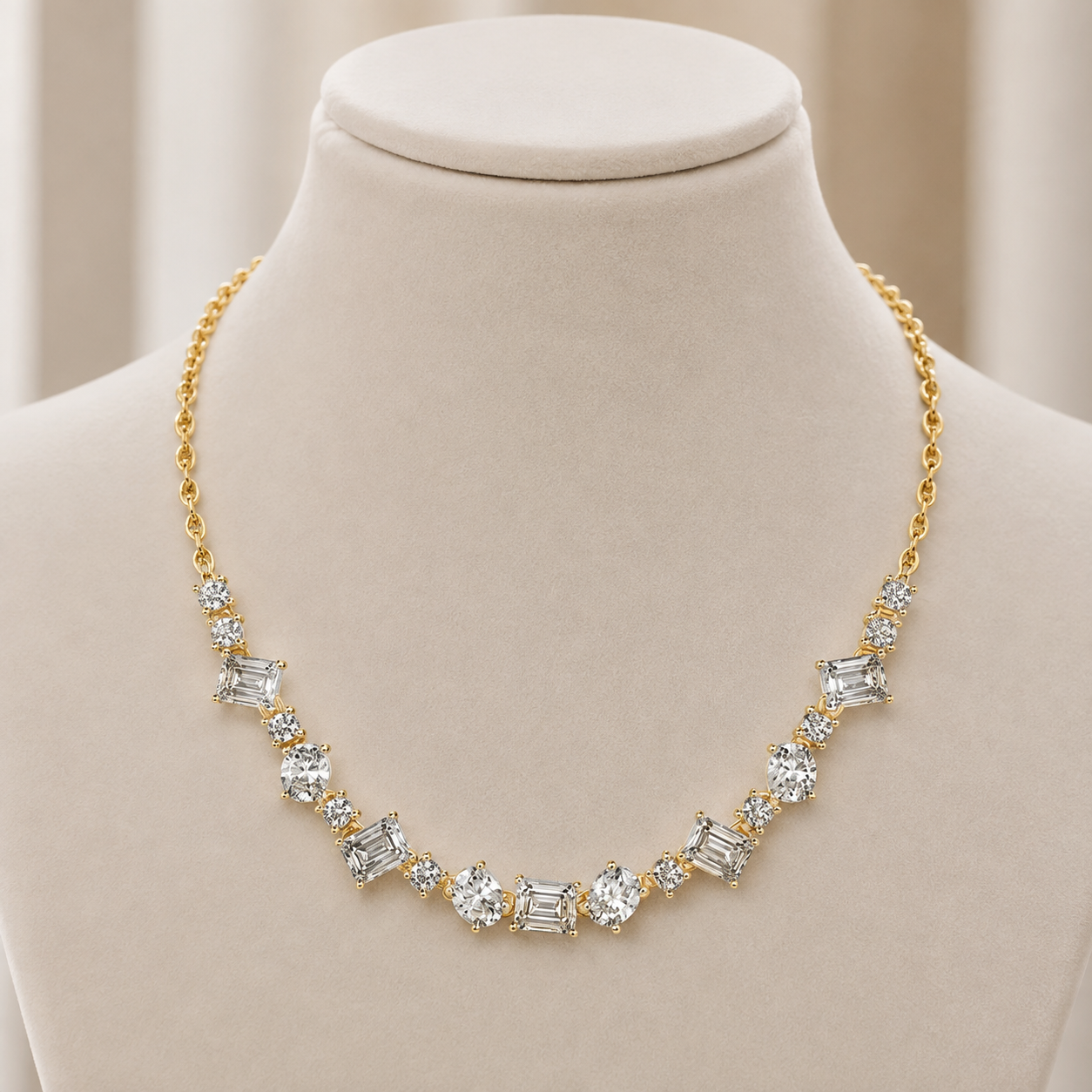 Clustered Baguette Diamond String Necklace