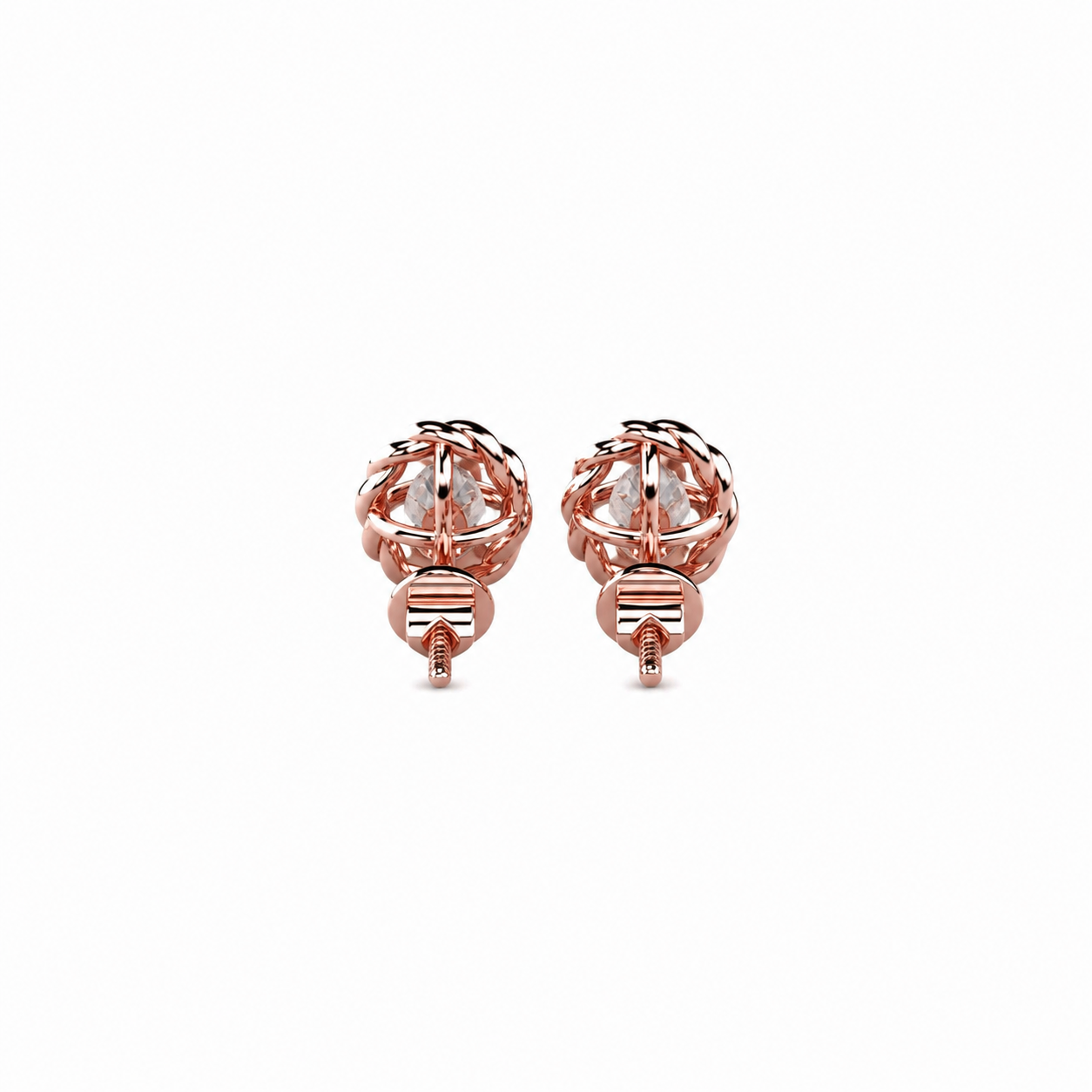Oval Cut Diamond Stud Earrings with Twisted Rope Frame