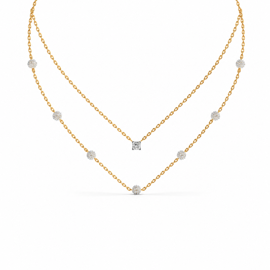 Double Chain Layered Diamond Necklace