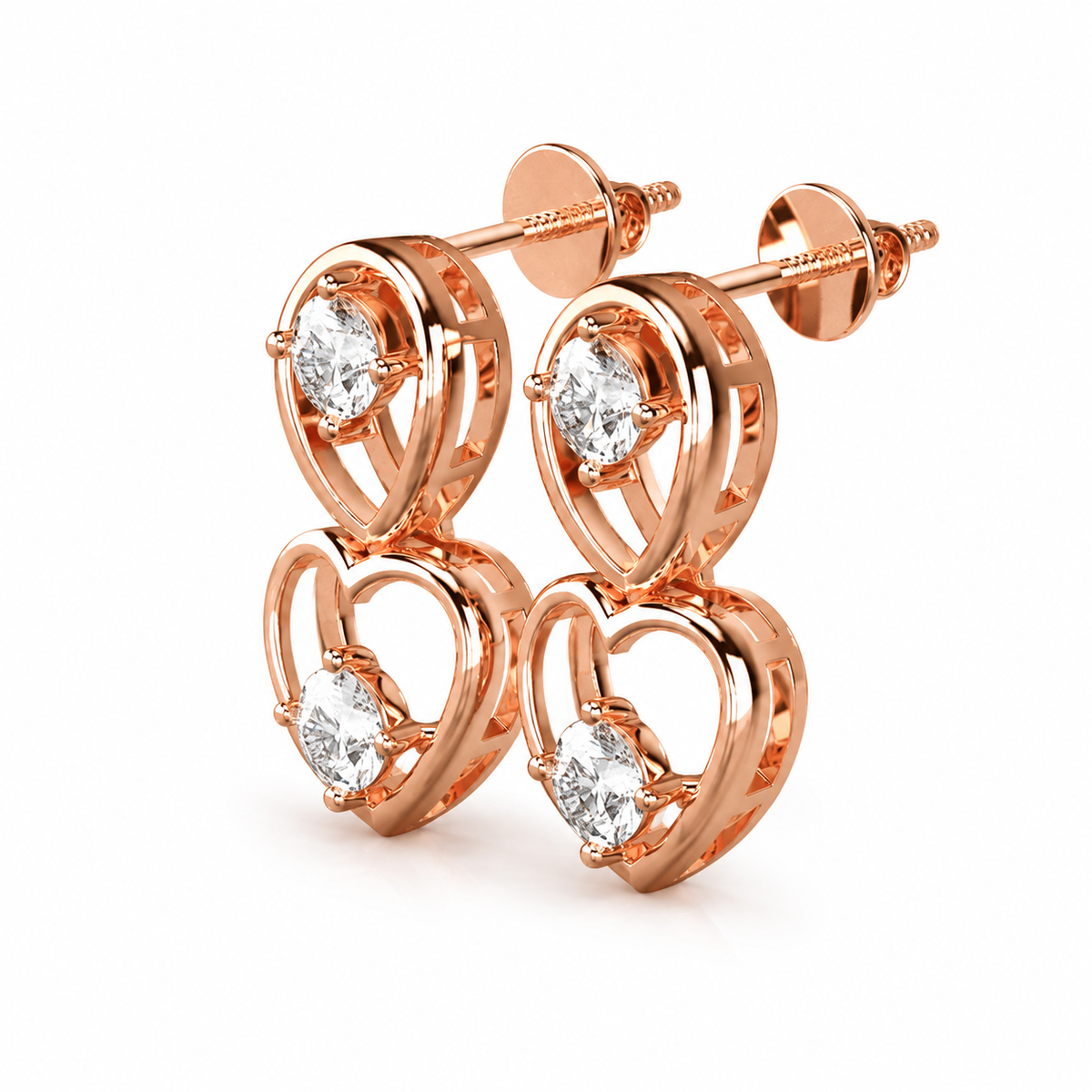 Round Diamond Heart Drop Earrings