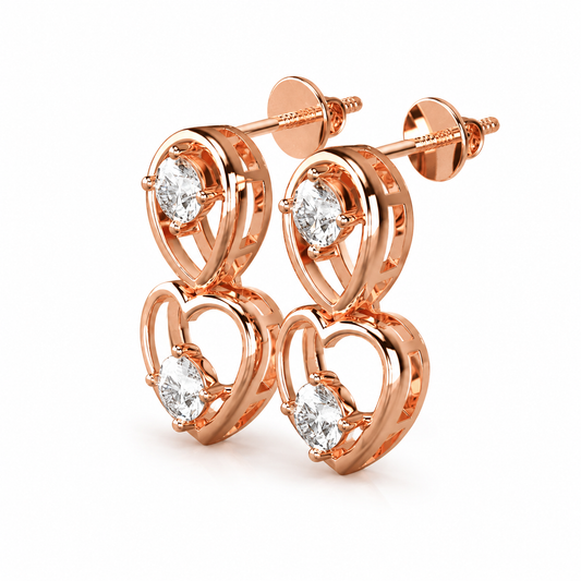 Round Diamond Heart Drop Earrings